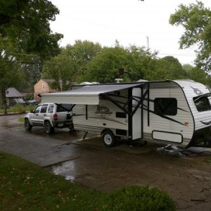 Outside with awning