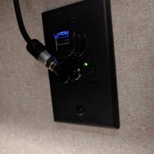 90 degree elbow on TV antenna connection and USB plug in 12 volt outlet.