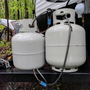 Propane tanks with cable and padlock