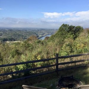 View of French Broad River from site P-4 @ Campfire Lodgings.