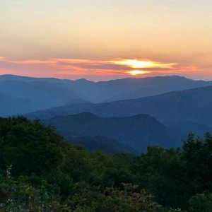 sunset over Balsam Mountain range