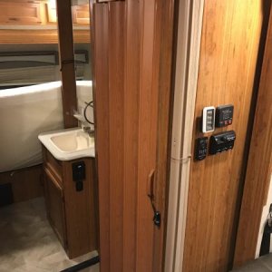 Doesn’t help the value or curb appeal of the RV but with this cheap vinyl door for the bathroom we can finally cut off the entire back half of RV when