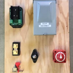 Panel Layout - Device in lower left is a 100 amp fuse that will go on the positive battery post