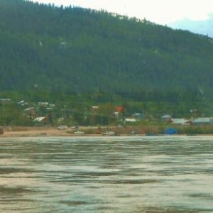 Looking at Dawson from the ferry.