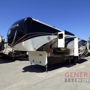 Heartland Landmark 42' trailer we now use as a 'cabin' on our lot at River Vista RV Park, Dillard, GA