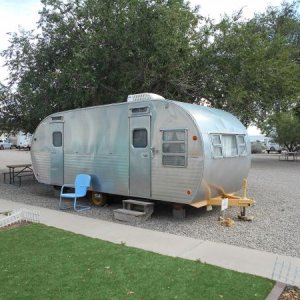 1956 Yellowstone Trailer - on display at Enchanted Trails RV Park & Trading Post, Albuquerque, NM