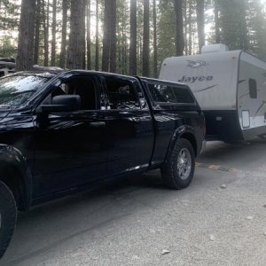 Trailer behind my truck for the first time. Just picking it up after purchasing it from the previous owner.