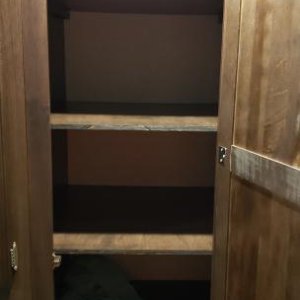 Wardrobe Shelves - The wardrobe for the bunks was just a hanging rod, not real useful for kids.  Took out the rod and added shelves instead.