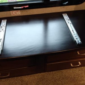 Added soft close drawer slides to top of dresser to accommodate a sliding desktop