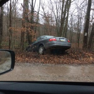 Here’s where one of our neighbor’s car ended up while attempting to descend our icy street one mothing.