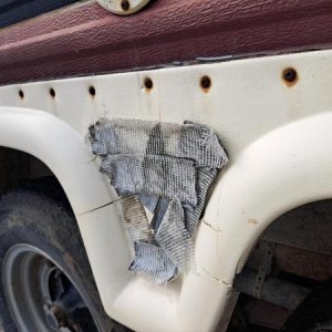 19   the old old old fenders of a material i am not sure of are decaying and falling apart. the owners prior to the guys i got it from had duct taped 