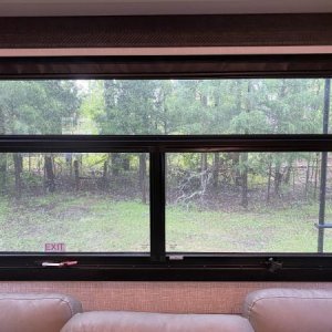 View from our rear window at Songbird RV Park, Elkhart, TX. Space #40