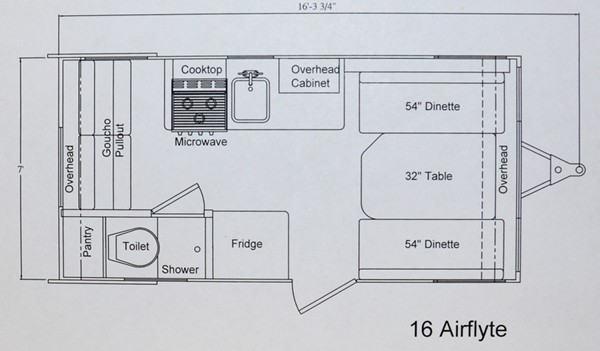 16' Airflyte Floorplan. This is a limited run of only 1941 "1961 Shasta Airflyte Re-Issued in 2015" travel trailers ever to be built.