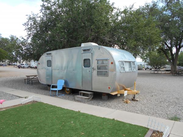 1956 Yellowstone Trailer - on display at Enchanted Trails RV Park & Trading Post, Albuquerque, NM