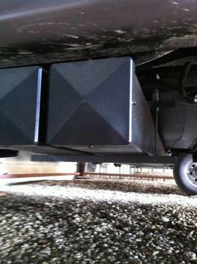 2 Stinky Slinky Storage tubes 8' across the bottom of the RV behind the rear wheels