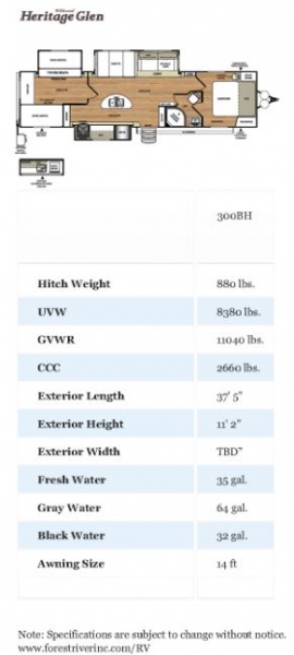 2014 Heritage Glen 300BH camper stats