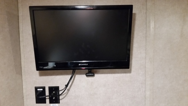 22" Sansui TV/DVD combo on MorRyde TV1-025H Small double-arm Extending Swivel Wall Mount, in Bedroom. Retracted position