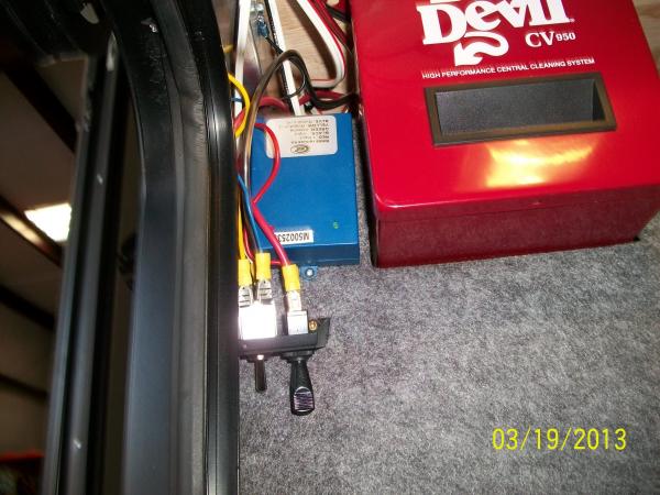 A DPDT Switch to change between the OEM Awning Switch in the RV, and the Remote Unit (Blue Box).  This switch has a center OFF position, to completely