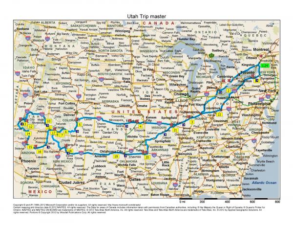 A map of our trip. I started and ended this map it in Brockville, Ontario. We live about 45 minutes from Brockville.