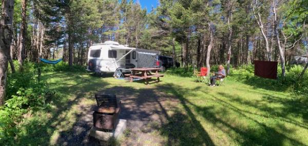 A pano shot of our campsite in Green Point Campground in Gros Morne National Park