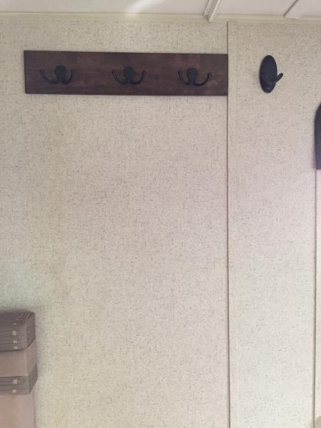 Added coat hooks to the left of the door.