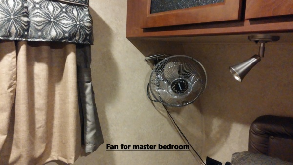 Added fan to master bedroom.  It is mounted on a hook and can be moved where needed.