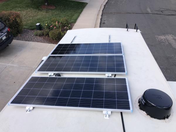 ADDED SOLAR TO BASE 320W SYSTEM MOUNTED ON UNISTRUT CHANNELS FOR 1200W TOTAL INTO CUSTOM VICTRON INVERTER SYSTEM WITH 400AH LITHIUM.