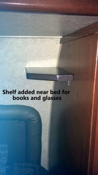 Added this shelf above the bed to hold books and reading glasses.