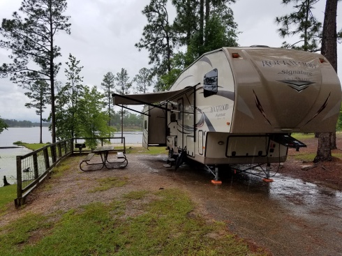 After 11 hours and 633 miles we arrived at our first stop in rainy Mississippi. Nice site tho, overlooking the lake at Paul B Johnson State Park,  nea