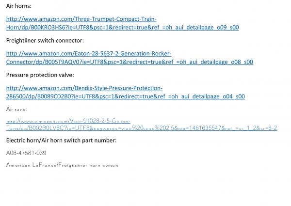 Air horn parts list and links