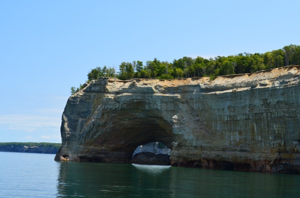 Along the Lake Superior shore as part of the boat tour for Pictured Rocks