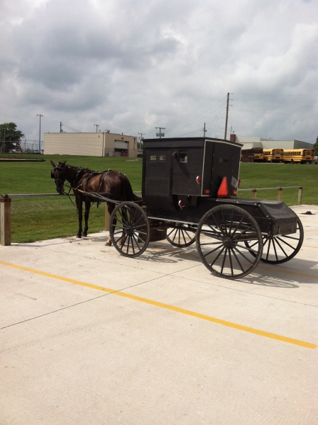 Amish in town shopping