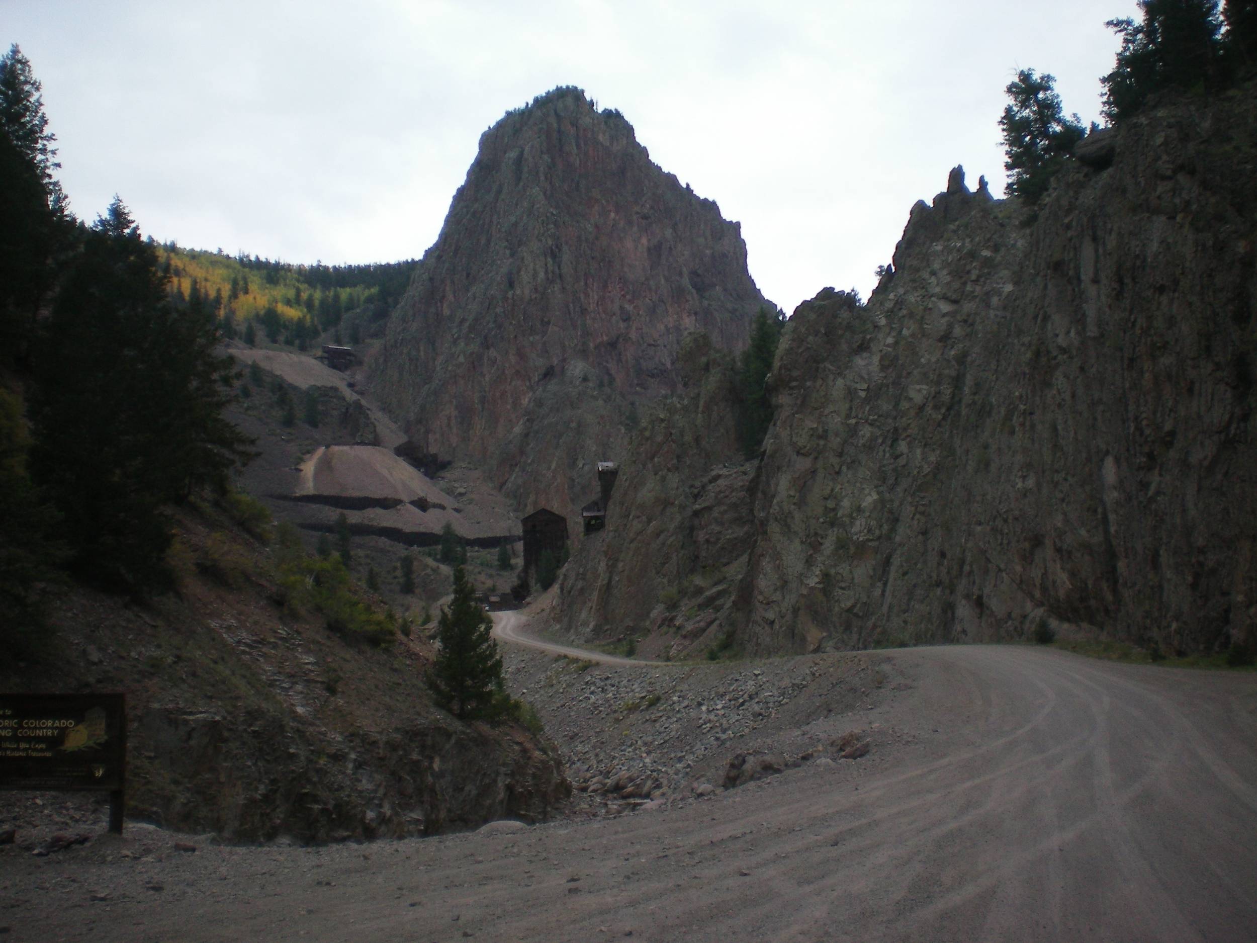 Approaching old mine buildings on the tour.