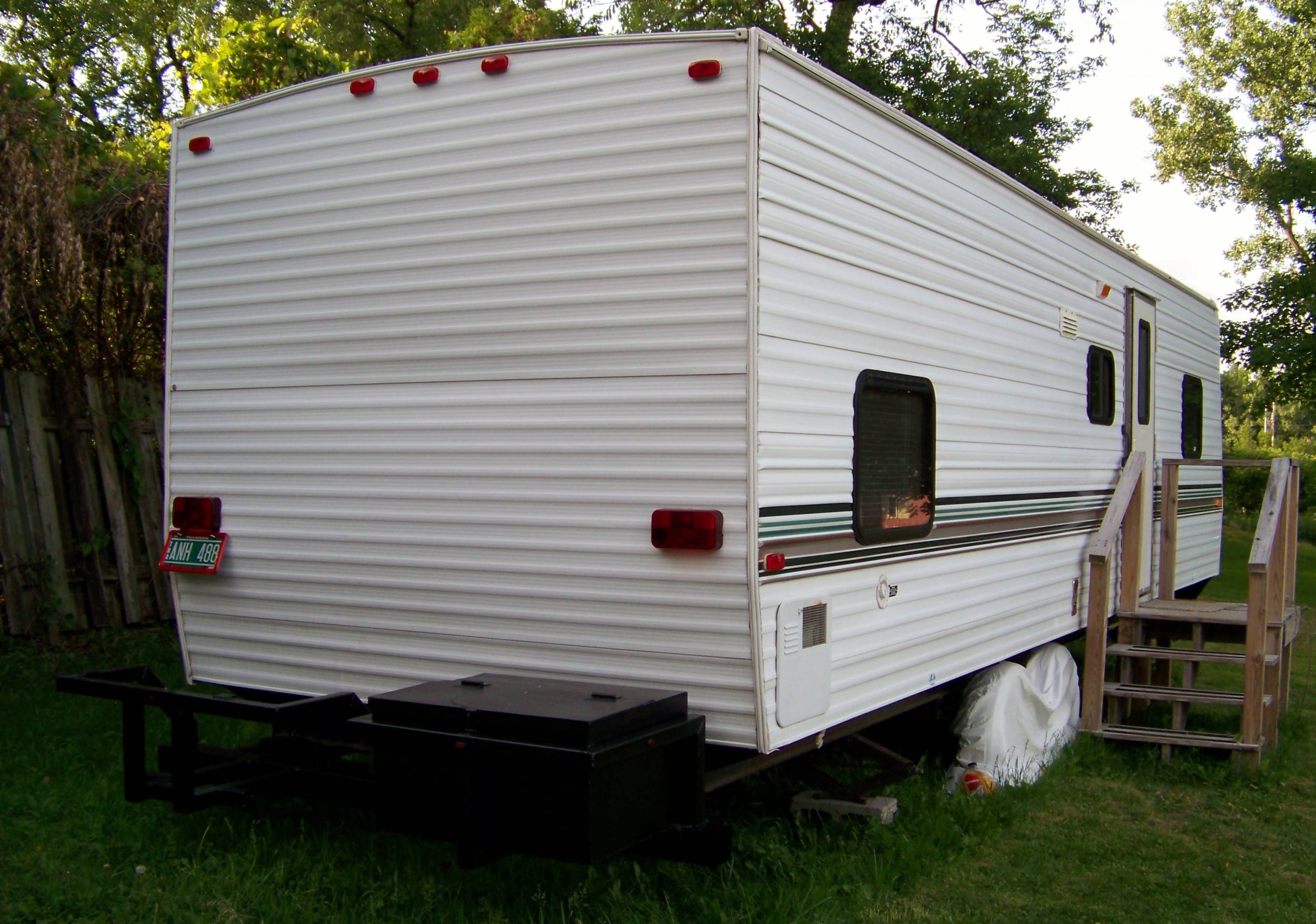 Back view of the trailer, storage box, etc