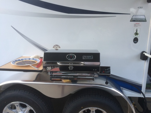 BBQ mount and small shelf on the left.