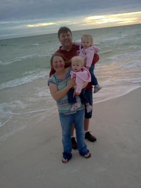 beach family picture Mary's my wife and Hannah and Sarah our my twin girls