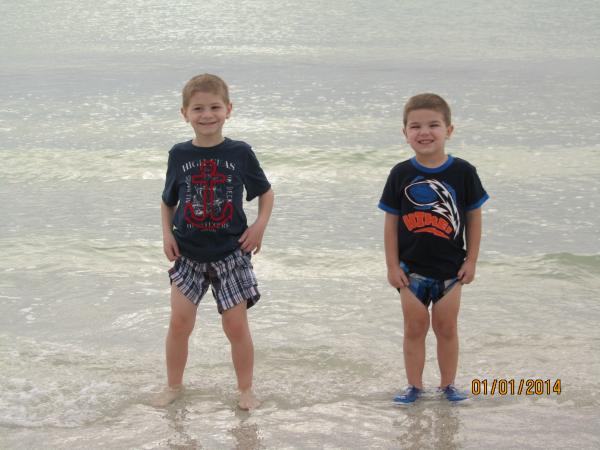 Boys first trip to the ocean near Sarasota, Florida