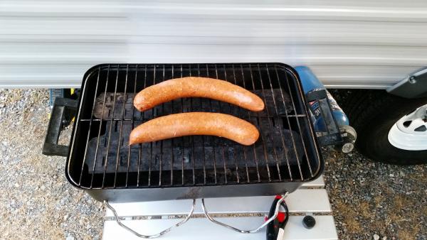 Brats on the grill.