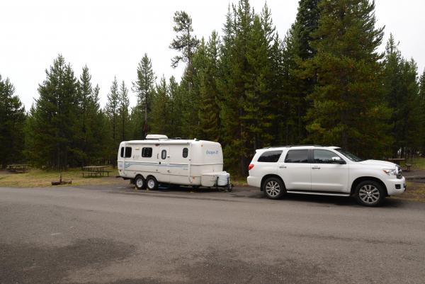 Bridge Bay Campground, Yellowstone.

They call this a pull through-site, more like a pull over.