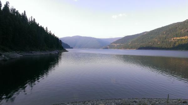 Calm waters looking south at Lake Koocanusa in the morning 9/8/13