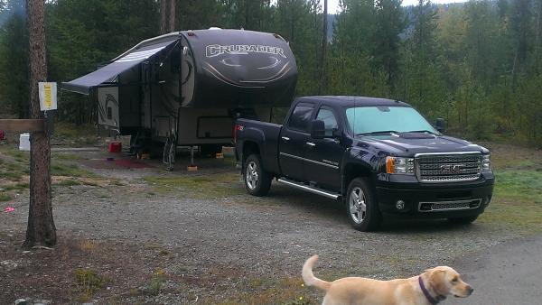 Camp at MacGregor Lk Montana. Our dog Bailey always likes to be in the picture.