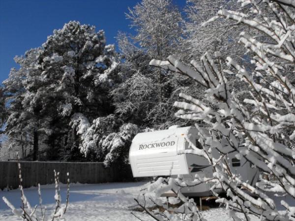 camper in snow. The only problem here is this is our back yard and not some isolated state park somewhere.