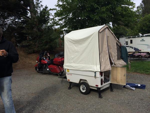 Camping coast to coast by motorcycle towing a Kompact Kamper.