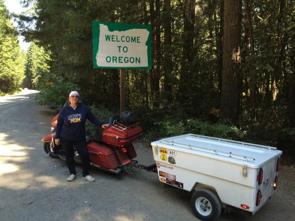 Camping coast to coast by motorcycle towing a Kompact Kamper.