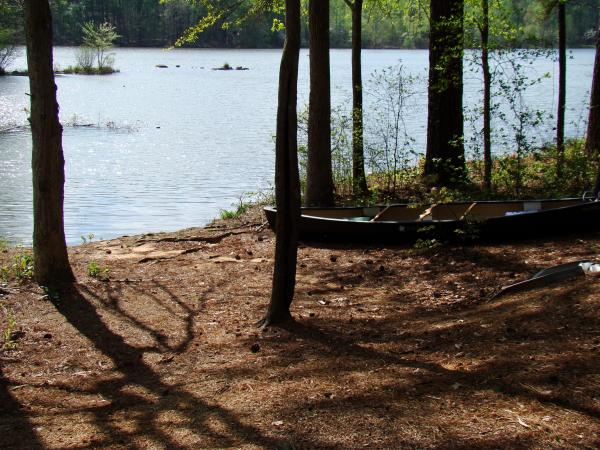 Canoe and campsite right on the lake