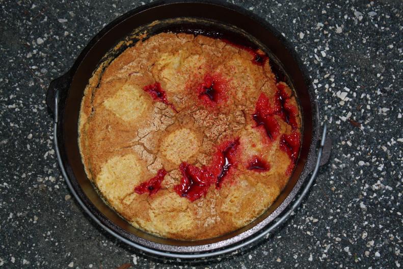 Cherry cobbler in the Dutch Oven.