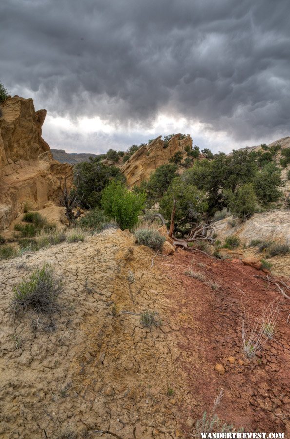 Colored Dirt and Clouds along Waterpocket Fold