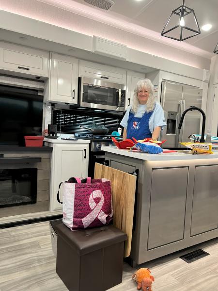 Cooking our first dinner in the new big kitchen.