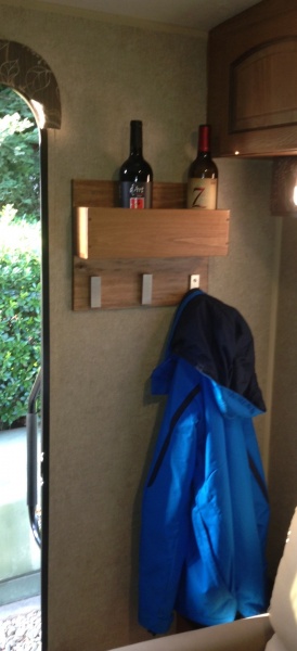 Custom 4 bottle wine rack with coat rack in 2604WS.