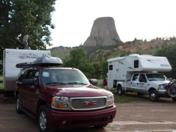 Devil's Tower KOA.  A free screening of "Close Encounters" is shown on an outdoor theater screen every night.  We ate hamburger steaks......with mashe